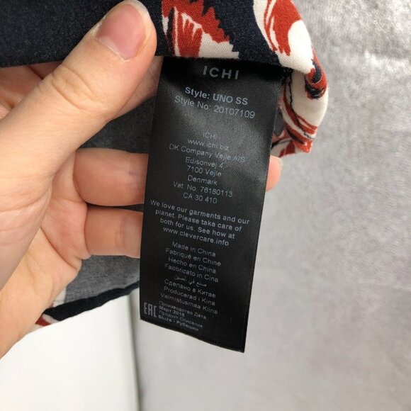 Ichi dark navy blue  red floral print scoop neck t-shirt Med - Picture 5 of 14